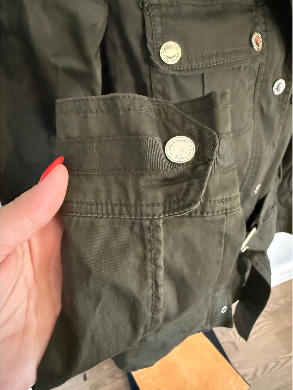 White House Black Market Olive Green Belted Utility Jacket Size 0 - Picture 8 of 14